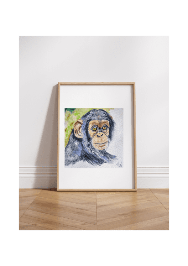 🐒 Retrato de Chimpancé – Acuarela Original - Imagen 5