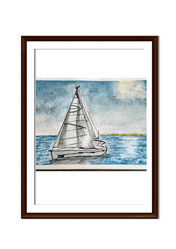 ⛵ Velero en el Mar – Acuarela Original - Imagen 5
