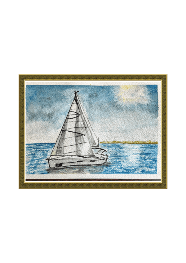 ⛵ Velero en el Mar – Acuarela Original - Imagen 3
