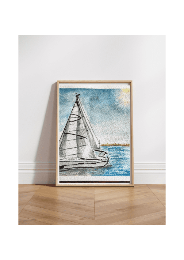 ⛵ Velero en el Mar – Acuarela Original - Imagen 2