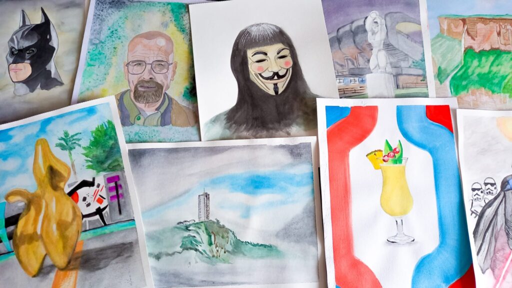 Collage con varias de mis obras realizadas en acuarela.